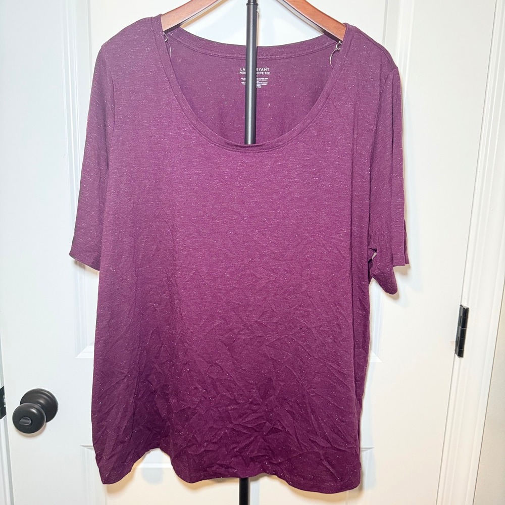 Lane Bryant Perfect Sleeve Tee Purple Heather Metallic Sparkle Plus Size 22/24